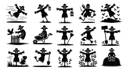 Collection of Scarecrow Silhouettes Diverse Poses Designs