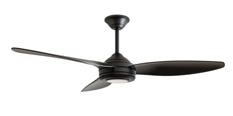 Sleek wooden blade ceiling fan for home interior decor isolated on white transparent background