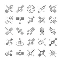 Spacecraft and celestial body icons satellite moon