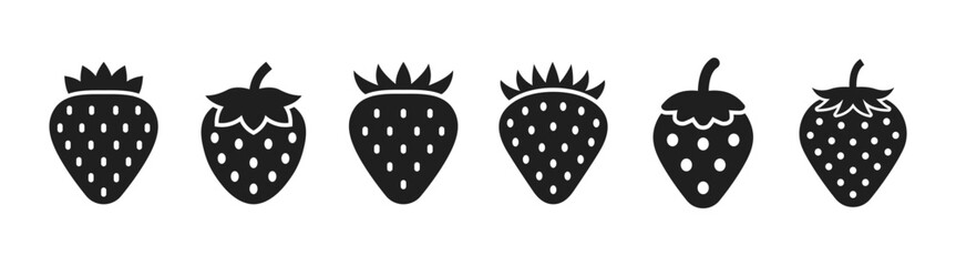 Simple strawberry icon set of various shapes