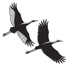 A black silhouette illustration of a stork in flight with wings spread, carrying a baby against the sky