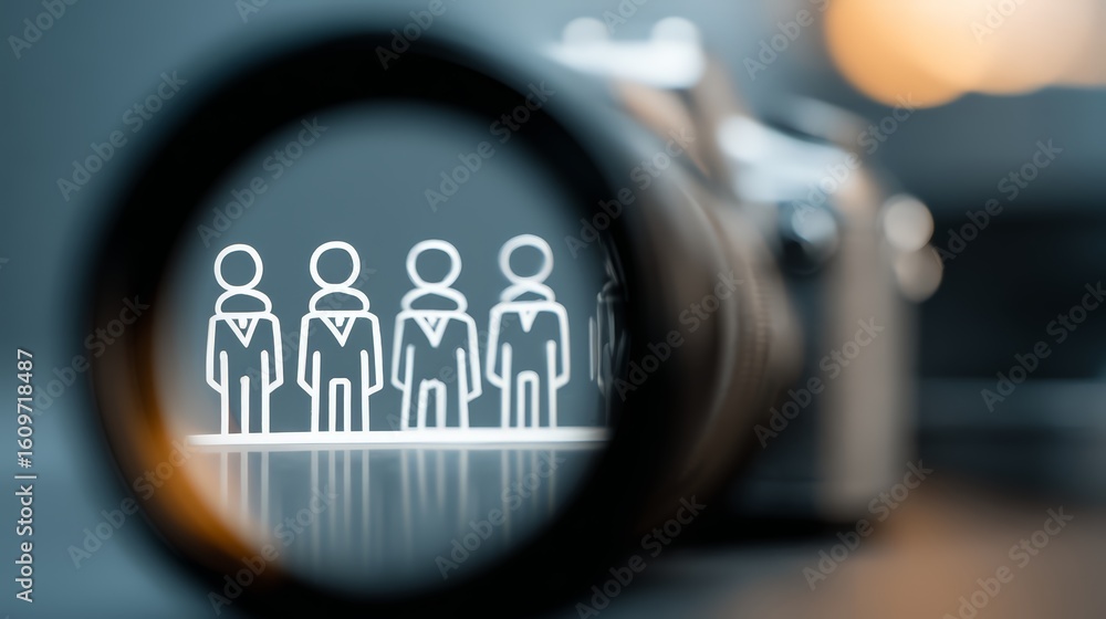 Poster camera lens focusing on silhouettes representing teamwork and collaboration dynamics.