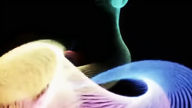 Flowing ethereal blue and pink gradient on a stark, dark background