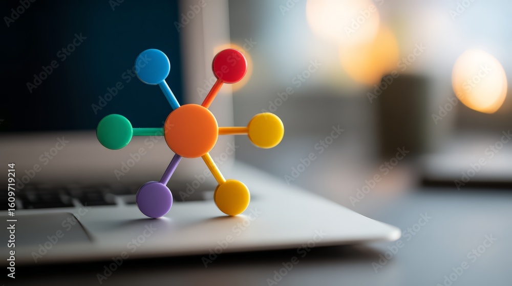 Poster colorful connectivity icon on a laptop representing modern networking solutions.