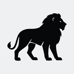 Silhouette majestic lion standing profile view wild animal vector illustration