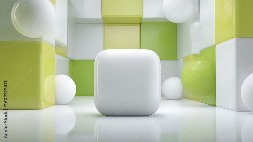 Poster modern geometric shapes in a minimalistic design showcasing soft colors and smooth surfaces.