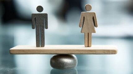 Representation of gender equality with figurines on a balance scale.