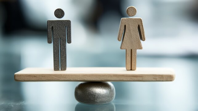 Representation of gender equality with figurines on a balance scale.