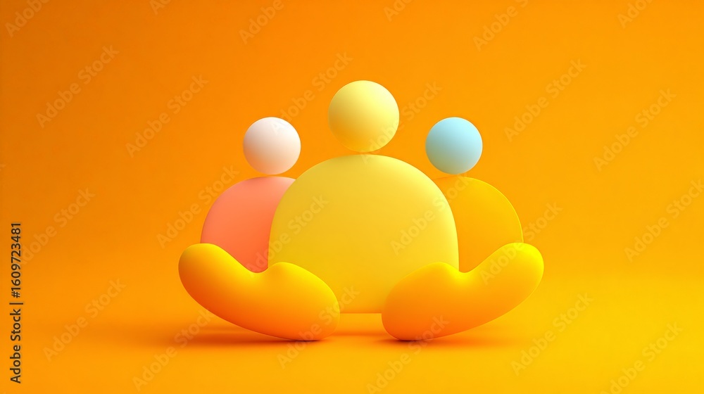Poster vibrant abstract figures representing community and connection on a bright background.
