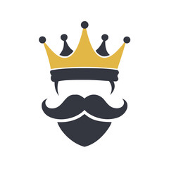 King crown, moustache and beard logo vector illustration