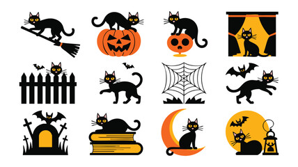 Halloween Black Cat Icons Graphics for Autumn Celebrations
