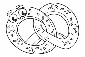 Coloring Pages, cartoon pretzel with salt grains, colorless, uncolored, black and white for coloring book, coloring page, kids