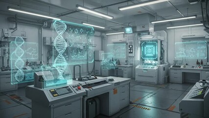 Futuristic Science Lab: DNA Analysis High-Tech Research Environment. - Powered by Adobe