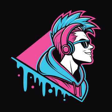 Cool Gamer Mascot with Neon Colors and Game Controller &ndash; Esports Avatar Illustration