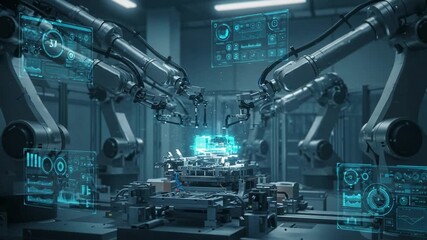 Robotic Arms Precision Assembly: Futuristic Factory Automation in Action. - Powered by Adobe