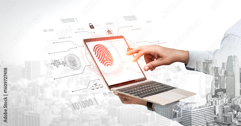 Aufkleber biometric fingerprint identification and cybersecurity system ensuring secure access, identity verif