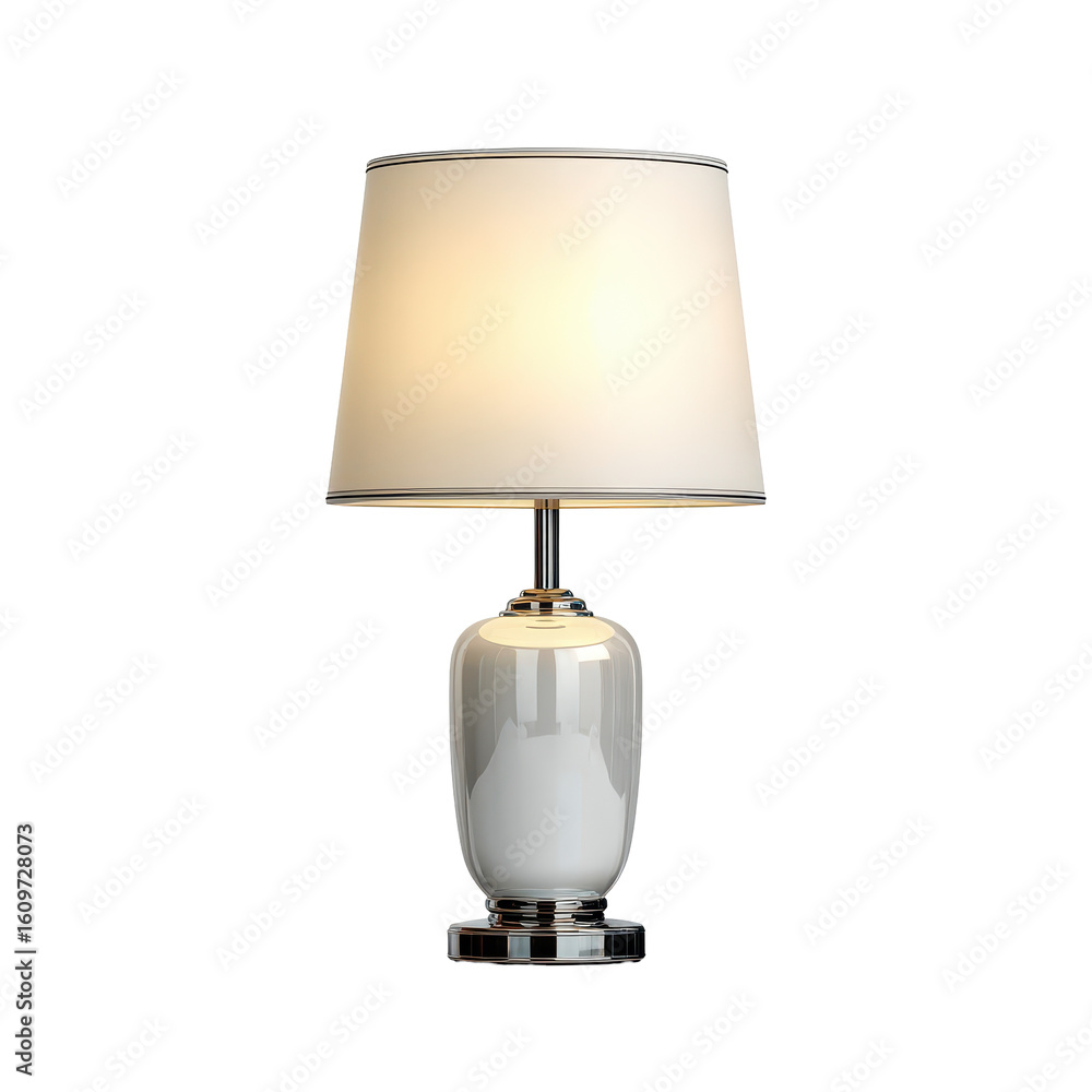 Poster elegant lamp with a soft glow illuminating a stylish indoor setting during the evening