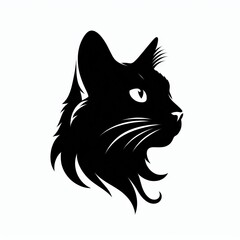 Stylized silhouette of a black cat s head with whiskers