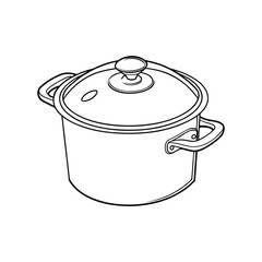 Cooking Pot with Lid Line Art – Hand-Drawn Kitchen Cookware Illustration

