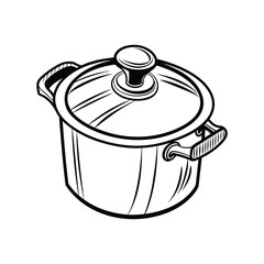 Cooking Pot with Lid Line Art – Hand-Drawn Kitchen Cookware Illustration

