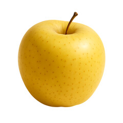 Golden apple with brown stem and speckles isolated on a transparent background yellow