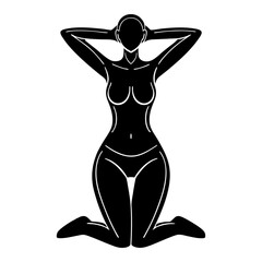Elegant Female Silhouette Kneeling Pose Black Vector Illustration