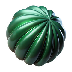 A vibrant metallic green swirling orb with a ribbed texture casting subtle shadows isolated on transparent background