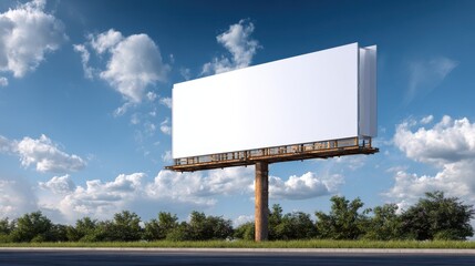 Fototapeta premium Large blank billboard displaying against a blue cloudy sky, providing copy space for your advertising message