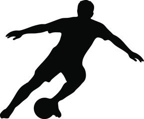 Silhouette of a soccer player dribbling the ball with agility
