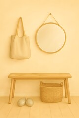 Warm Minimalist Entryway with Soft Neutrals & Natural Textures – Watercolor Printable Art for Welcoming Spaces