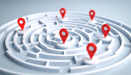 Circular maze with red location markers