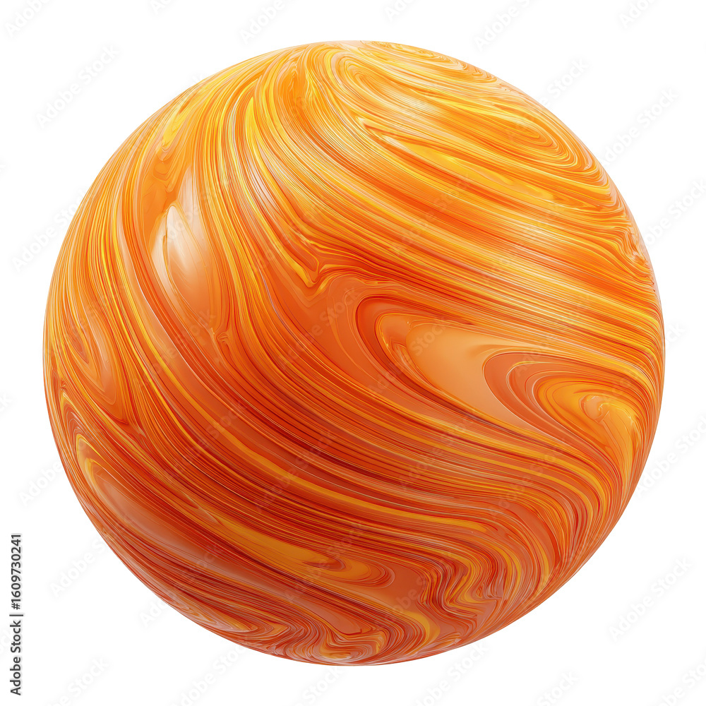 Poster beautiful swirling orange sphere with glossy finish and vibrant patterns displaying artistic design 