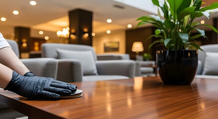 Sanitizing Surface for Safety Professional Cleaning with Protective Gloves in a Refined Environment