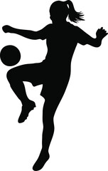Silhouette of a female soccer player juggling the ball
