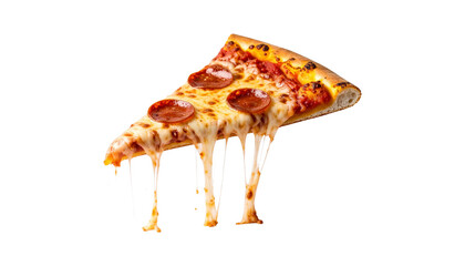 Delicious pepperoni pizza slice dripping with melted cheese
