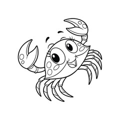 Cute Cartoon Crab Illustration – Fun Line Art for Kids and Coloring Books

