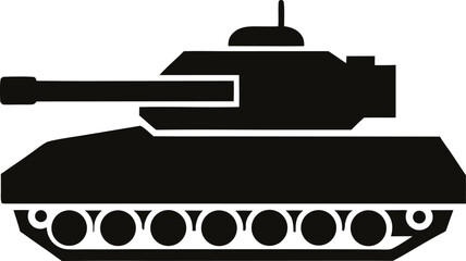 Black military tank silhouette with cannon and tracks vehicle
