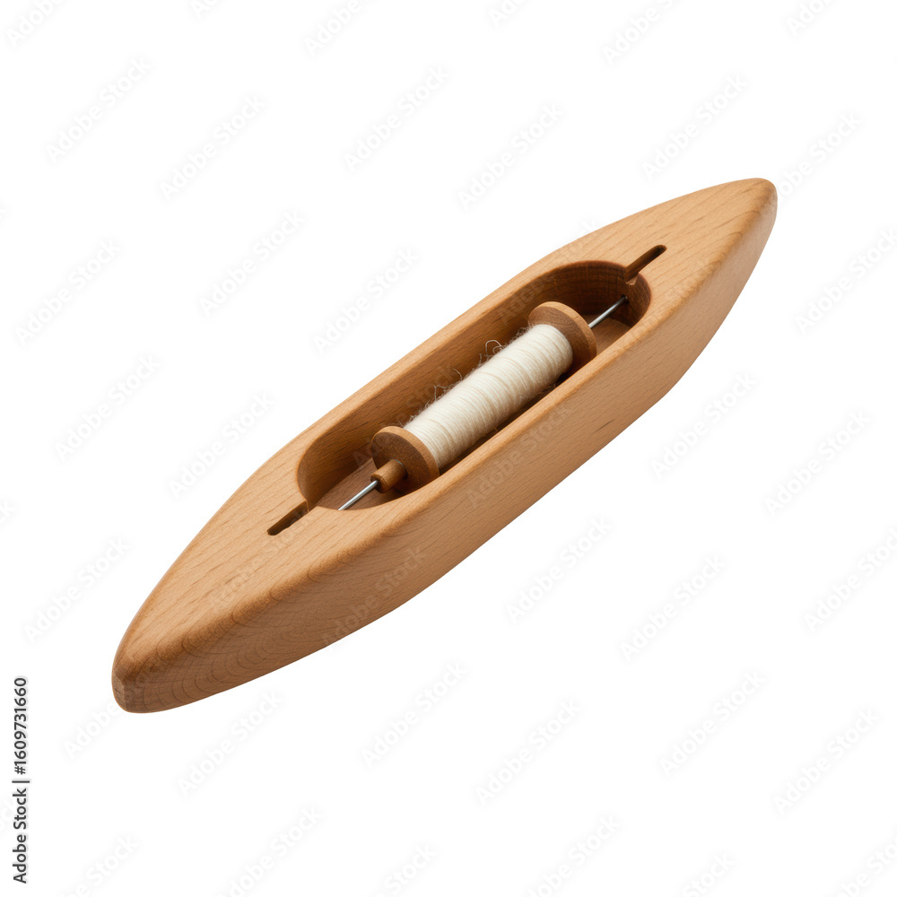 Aufkleber small, traditional wooden weaving loom shuttle with an empty bobbin, showcasing polished maple wood 