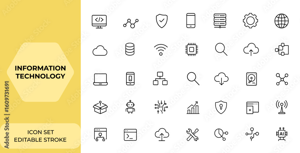Aufkleber line style web icons set of information technology. it icons for mobile app and website. programming