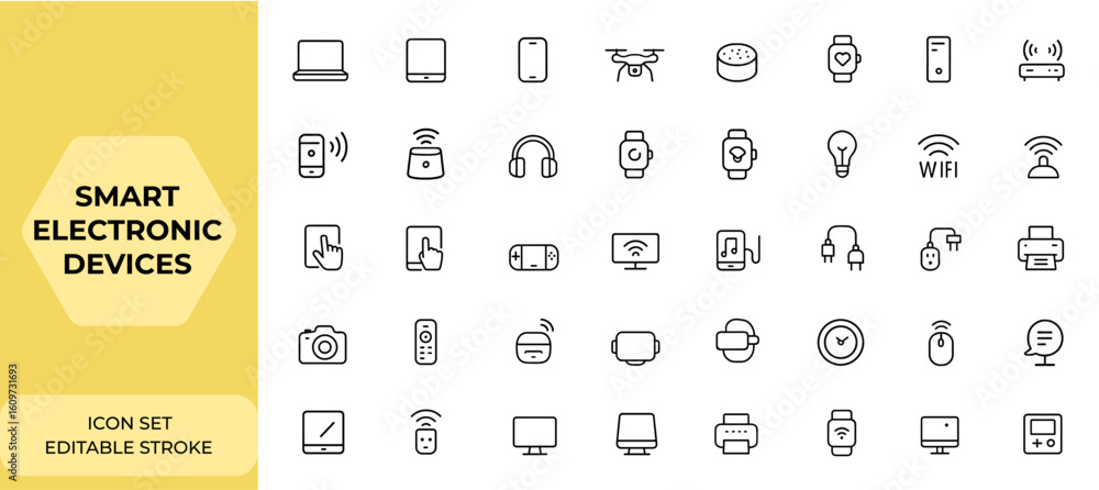 Aufkleber smart electronic devices and gadgets icon set in line style for web and mobile apps. includes laptop