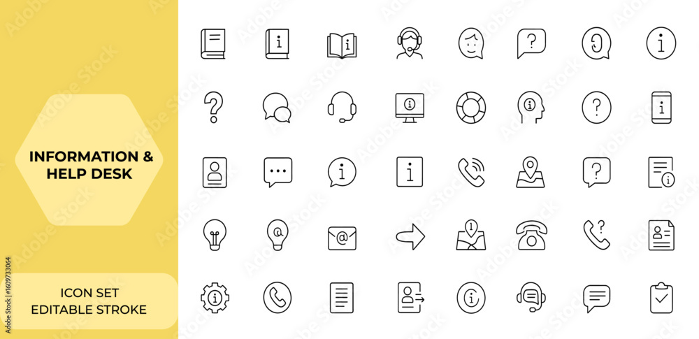 Aufkleber web icons set in line style for information and help desk, including user manual, guidebook, instruc