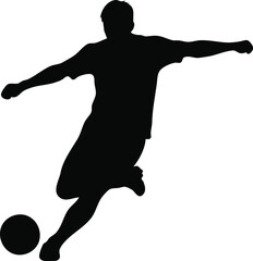Powerful silhouette of a soccer player kicking the ball
