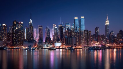Obraz premium New York City Manhattan midtown skyline at night