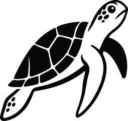 Sea turtle swimming animal vector, Wildlife turtle design in black and white