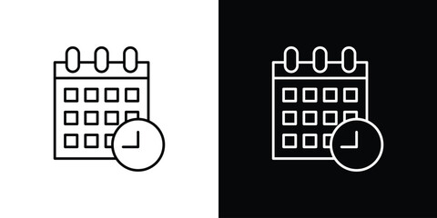 Calendar clock icon linear vector icon. Editable stroke lines.