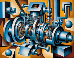 Abstract Depiction of Mechanical Gears in a Vibrant Geometric Setting
