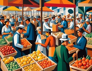 Vibrant Farmers Market With Vendors and Fresh Produce Display in Open Air