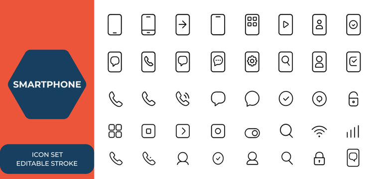 Black smartphone icon set, simple mobile phone vector template, clean white and black design, modern digital device illustration, phone interface symbols, gadget UI icons and more.