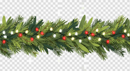 Festive Evergreen Garland With Sparkling Colorful Lights