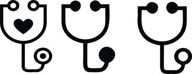 Black stethoscopes with heart symbol and circles medical health vector bundle collection set pack object template elements icons clipart illustration editable flat minimal modern banner poster object 